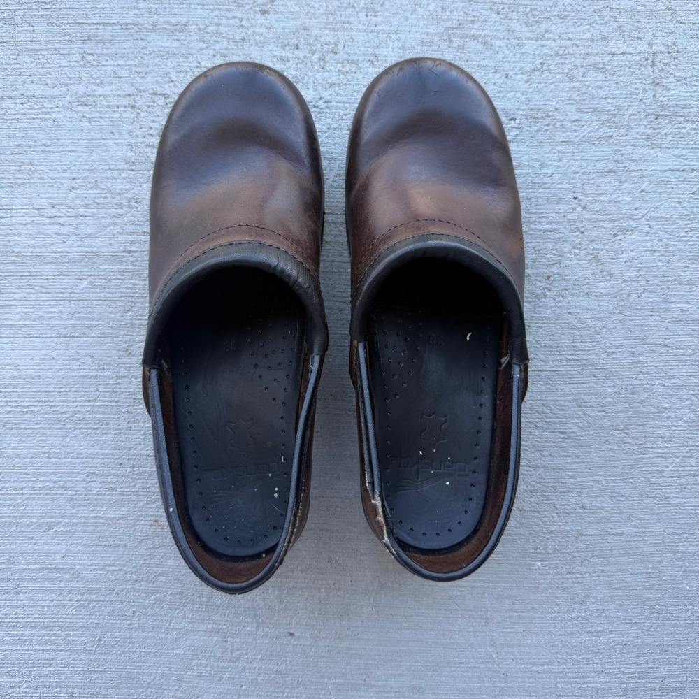 Dansko Brown Leather Nursing Professional Clogs Slip Resistant Comfort EU 38